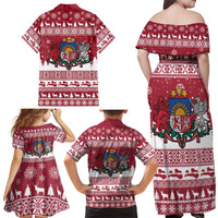 Latvia Christmas Family Matching Off Shoulder Maxi Dress and Hawaiian Shirt Priecigus Ziemassvetkus - Wonder Print Shop
