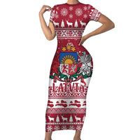 Latvia Christmas Family Matching Short Sleeve Bodycon Dress and Hawaiian Shirt Priecigus Ziemassvetkus - Wonder Print Shop