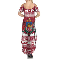 Latvia Christmas Family Matching Summer Maxi Dress and Hawaiian Shirt Priecigus Ziemassvetkus - Wonder Print Shop