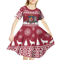 Latvia Christmas Kid Short Sleeve Dress Priecigus Ziemassvetkus - Wonder Print Shop