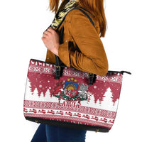 Latvia Christmas Leather Tote Bag Priecigus Ziemassvetkus - Wonder Print Shop