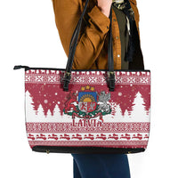 Latvia Christmas Leather Tote Bag Priecigus Ziemassvetkus - Wonder Print Shop
