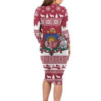 Latvia Christmas Long Sleeve Bodycon Dress Priecigus Ziemassvetkus - Wonder Print Shop