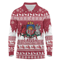Latvia Christmas Long Sleeve Polo Shirt Priecigus Ziemassvetkus - Wonder Print Shop