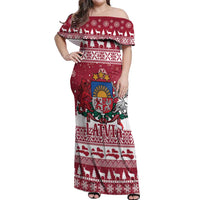 Latvia Christmas Off Shoulder Maxi Dress Priecigus Ziemassvetkus - Wonder Print Shop