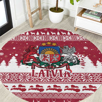Latvia Christmas Round Carpet Priecigus Ziemassvetkus - Wonder Print Shop