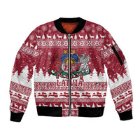 Latvia Christmas Sleeve Zip Bomber Jacket Priecigus Ziemassvetkus - Wonder Print Shop