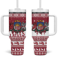 Latvia Christmas Tumbler With Handle Priecigus Ziemassvetkus - Wonder Print Shop
