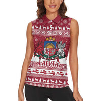Latvia Christmas Women Sleeveless Polo Shirt Priecigus Ziemassvetkus - Wonder Print Shop
