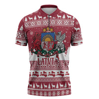 Latvia Christmas Zipper Polo Shirt Priecigus Ziemassvetkus - Wonder Print Shop