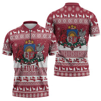 Latvia Christmas Zipper Polo Shirt Priecigus Ziemassvetkus - Wonder Print Shop