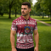 Latvia Christmas Zipper Polo Shirt Priecigus Ziemassvetkus - Wonder Print Shop
