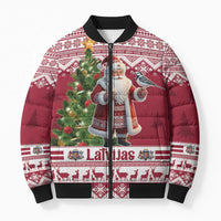 Latvia Christmas Bomber Puffer Jacket Ziemassvetku Vecitis Christmas Pattern - Wonder Print Shop