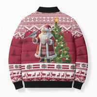 Latvia Christmas Bomber Puffer Jacket Ziemassvetku Vecitis Christmas Pattern - Wonder Print Shop