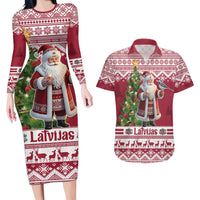 Latvia Christmas Couples Matching Long Sleeve Bodycon Dress and Hawaiian Shirt Ziemassvetku Vecitis Christmas Pattern - Wonder Print Shop