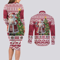 Latvia Christmas Couples Matching Long Sleeve Bodycon Dress and Long Sleeve Button Shirt Ziemassvetku Vecitis Christmas Pattern - Wonder Print Shop