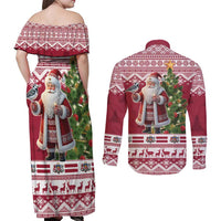 Latvia Christmas Couples Matching Off Shoulder Maxi Dress and Long Sleeve Button Shirt Ziemassvetku Vecitis Christmas Pattern - Wonder Print Shop