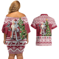 Latvia Christmas Couples Matching Off Shoulder Short Dress and Hawaiian Shirt Ziemassvetku Vecitis Christmas Pattern - Wonder Print Shop