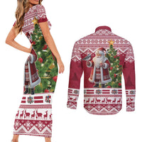 Latvia Christmas Couples Matching Short Sleeve Bodycon Dress and Long Sleeve Button Shirt Ziemassvetku Vecitis Christmas Pattern - Wonder Print Shop
