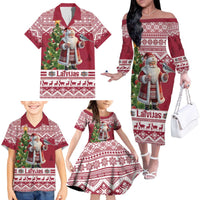 Latvia Christmas Family Matching Off The Shoulder Long Sleeve Dress and Hawaiian Shirt Ziemassvetku Vecitis Christmas Pattern - Wonder Print Shop