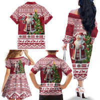 Latvia Christmas Family Matching Off The Shoulder Long Sleeve Dress and Hawaiian Shirt Ziemassvetku Vecitis Christmas Pattern - Wonder Print Shop