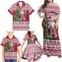 Latvia Christmas Family Matching Off Shoulder Maxi Dress and Hawaiian Shirt Ziemassvetku Vecitis Christmas Pattern - Wonder Print Shop