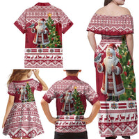 Latvia Christmas Family Matching Off Shoulder Maxi Dress and Hawaiian Shirt Ziemassvetku Vecitis Christmas Pattern - Wonder Print Shop
