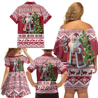 Latvia Christmas Family Matching Off Shoulder Short Dress and Hawaiian Shirt Ziemassvetku Vecitis Christmas Pattern - Wonder Print Shop