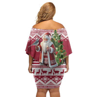 Latvia Christmas Family Matching Off Shoulder Short Dress and Hawaiian Shirt Ziemassvetku Vecitis Christmas Pattern - Wonder Print Shop