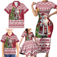 Latvia Christmas Family Matching Short Sleeve Bodycon Dress and Hawaiian Shirt Ziemassvetku Vecitis Christmas Pattern - Wonder Print Shop