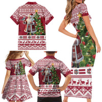 Latvia Christmas Family Matching Short Sleeve Bodycon Dress and Hawaiian Shirt Ziemassvetku Vecitis Christmas Pattern - Wonder Print Shop