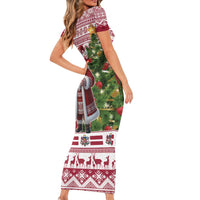 Latvia Christmas Family Matching Short Sleeve Bodycon Dress and Hawaiian Shirt Ziemassvetku Vecitis Christmas Pattern - Wonder Print Shop