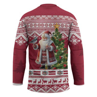 Latvia Christmas Hockey Jersey Ziemassvetku Vecitis Christmas Pattern - Wonder Print Shop