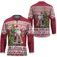Latvia Christmas Hockey Jersey Ziemassvetku Vecitis Christmas Pattern - Wonder Print Shop