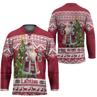 Latvia Christmas Hockey Jersey Ziemassvetku Vecitis Christmas Pattern - Wonder Print Shop