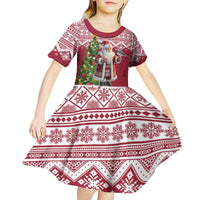 Latvia Christmas Kid Short Sleeve Dress Ziemassvetku Vecitis Christmas Pattern - Wonder Print Shop
