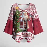 Latvia Christmas Kimono Sleeve Blouse Ziemassvetku Vecitis Christmas Pattern - Wonder Print Shop