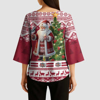 Latvia Christmas Kimono Sleeve Blouse Ziemassvetku Vecitis Christmas Pattern - Wonder Print Shop