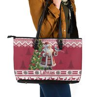 Latvia Christmas Leather Tote Bag Ziemassvetku Vecitis Christmas Pattern - Wonder Print Shop
