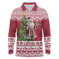 Latvia Christmas Long Sleeve Polo Shirt Ziemassvetku Vecitis Christmas Pattern - Wonder Print Shop