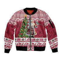 Latvia Christmas Sleeve Zip Bomber Jacket Ziemassvetku Vecitis Christmas Pattern - Wonder Print Shop