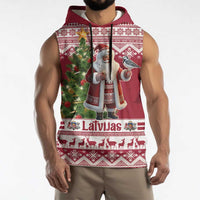 Latvia Christmas Sleeveless Hoodie Ziemassvetku Vecitis Christmas Pattern - Wonder Print Shop