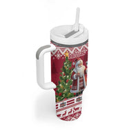 Latvia Christmas Tumbler With Handle Ziemassvetku Vecitis Christmas Pattern - Wonder Print Shop