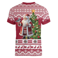 Latvia Christmas Women V-Neck T-Shirt Ziemassvetku Vecitis Christmas Pattern - Wonder Print Shop