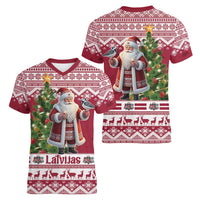 Latvia Christmas Women V-Neck T-Shirt Ziemassvetku Vecitis Christmas Pattern - Wonder Print Shop