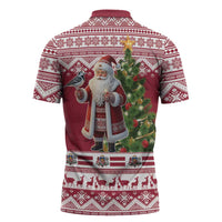 Latvia Christmas Zipper Polo Shirt Ziemassvetku Vecitis Christmas Pattern - Wonder Print Shop