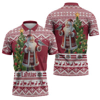 Latvia Christmas Zipper Polo Shirt Ziemassvetku Vecitis Christmas Pattern - Wonder Print Shop
