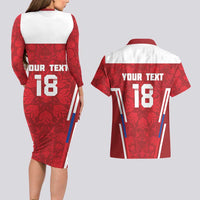 Custom Russia Football Couples Matching Long Sleeve Bodycon Dress and Hawaiian Shirt Red Eagle Spirit - Wonder Print Shop