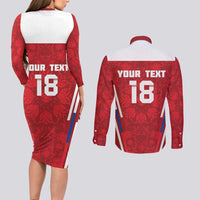 Custom Russia Football Couples Matching Long Sleeve Bodycon Dress and Long Sleeve Button Shirt Red Eagle Spirit - Wonder Print Shop