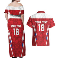 Custom Russia Football Couples Matching Off Shoulder Maxi Dress and Hawaiian Shirt Red Eagle Spirit - Wonder Print Shop